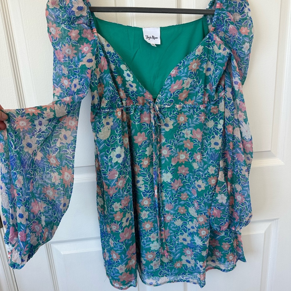 Floral Mini Dress with Bell Sleeves